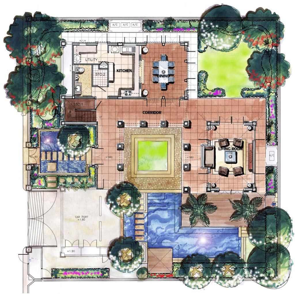 Chom Tawan :: Courtyard 2 Bed Ground Floorplan